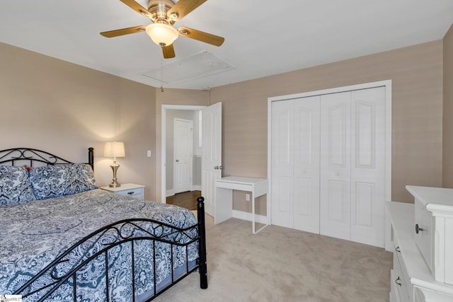 103 Circle Grove Ct, Greer, SC 29650 - bedroom with attic access, light colored carpet, a closet, and ceiling fan