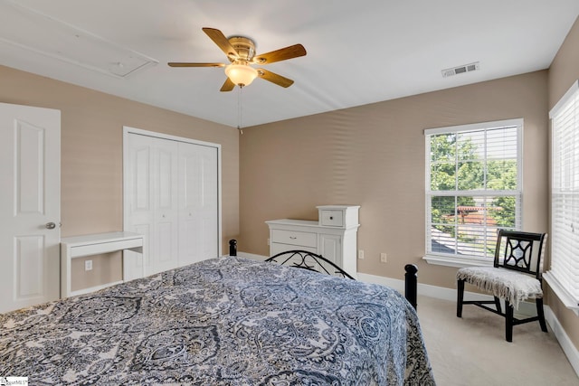 103 Circle Grove Ct, Greer, SC 29650 - bedroom with attic access, light colored carpet, baseboards, a ceiling fan, and a closet