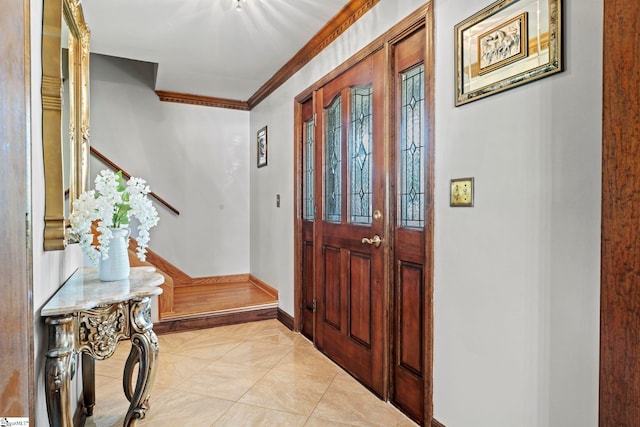 208 Forrester Creek Way, Greenville, SC 29607 - foyer entrance with stairway, crown molding, and baseboards