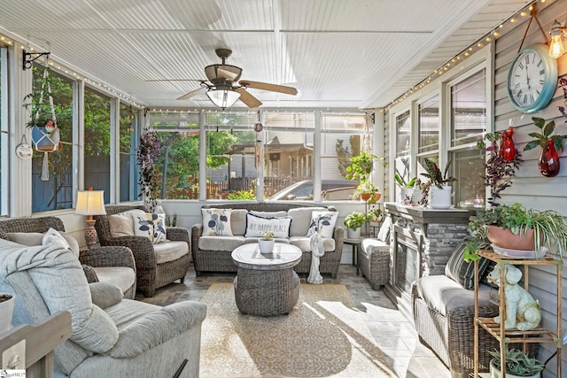 208 Forrester Creek Way, Greenville, SC 29607 - sunroom / solarium with a ceiling fan and an outdoor hangout area