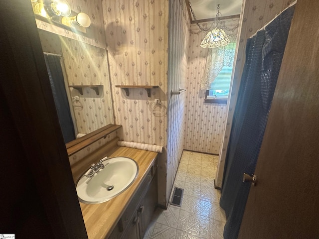 148 Southland Ave, Boiling Springs, SC 29316 - bathroom featuring vanity, wallpapered walls, and tile patterned floors