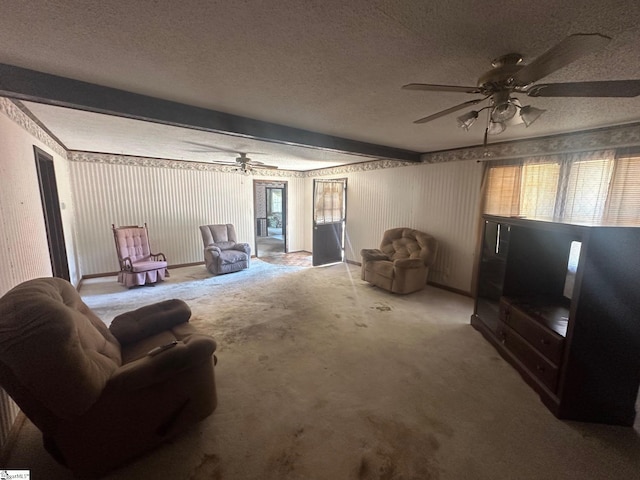 148 Southland Ave, Boiling Springs, SC 29316 - living area with a ceiling fan, a textured ceiling, and carpet