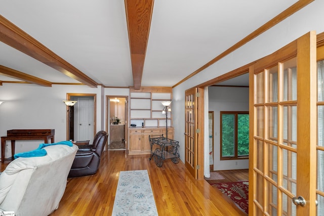 223 Covington Rd, Greenville, SC 29617 - bedroom featuring beam ceiling, wood finished floors, and ornamental molding