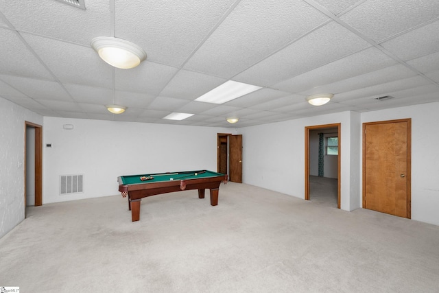 223 Covington Rd, Greenville, SC 29617 - game room with carpet, a paneled ceiling, and billiards