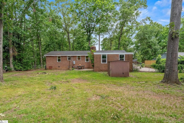 110 Sycamore Dr, Mauldin, SC 29662 - rear view of house with brick siding, crawl space, and a chimney