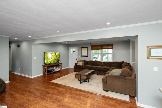 110 Sycamore Dr, Mauldin, SC 29662 - living area featuring ornamental molding, wood finished floors, baseboards, and recessed lighting