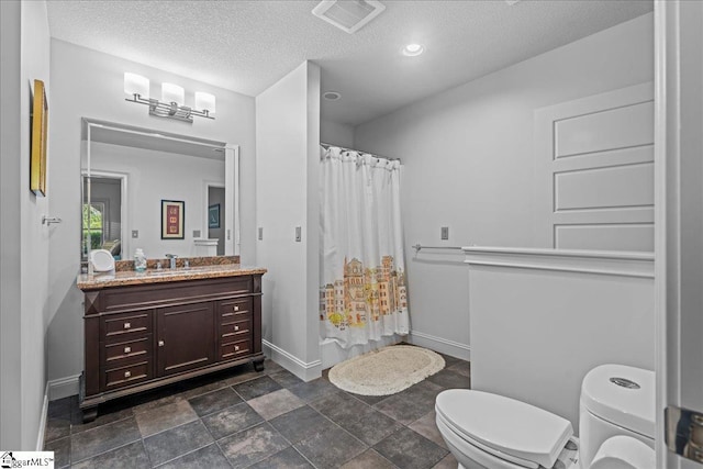 135 Neal Pointe Dr, Chesnee, SC 29323 - bathroom featuring vanity, toilet, baseboards, a textured ceiling, and a shower with shower curtain