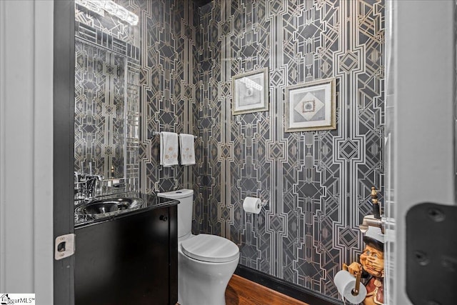 135 Neal Pointe Dr, Chesnee, SC 29323 - bathroom with toilet, vanity, wood finished floors, and tile walls