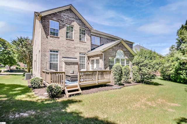225 Highgrove Ct, Simpsonville, SC 29681 - back of house with a deck, a yard, brick siding, and central AC unit