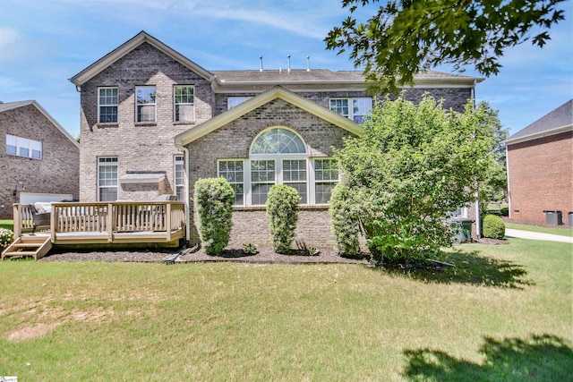 225 Highgrove Ct, Simpsonville, SC 29681 - back of house featuring a lawn, a deck, and brick siding