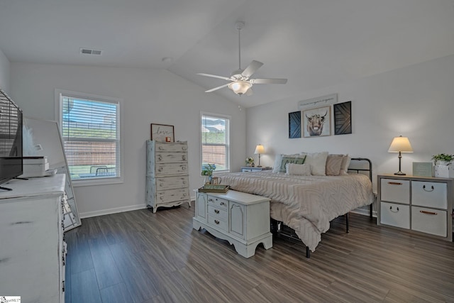 105 Ella B Ln, Easley, SC 29640 - bedroom featuring dark wood-type flooring, lofted ceiling, baseboards, and a ceiling fan