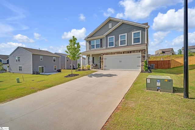 105 Ella B Ln, Easley, SC 29640 - view of front of property featuring board and batten siding, a garage, driveway, central AC unit, and a residential view