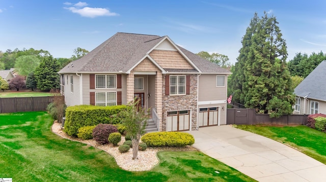 10 Croydon Way, Greenville, SC 29609 - craftsman-style home featuring stone siding, concrete driveway, a garage, and roof with shingles