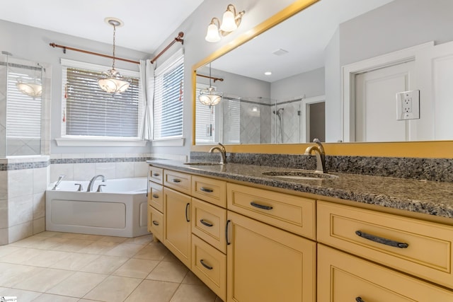 10 Croydon Way, Greenville, SC 29609 - full bath with double vanity, a stall shower, a bath, and tile patterned flooring