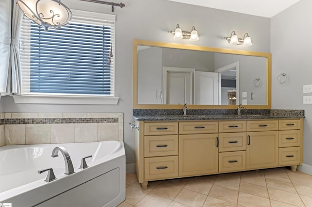 10 Croydon Way, Greenville, SC 29609 - bathroom featuring double vanity, a garden tub, and tile patterned floors