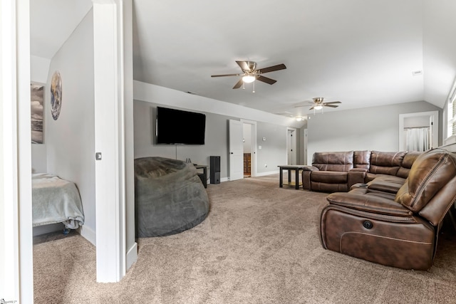 10 Croydon Way, Greenville, SC 29609 - carpeted living room with a ceiling fan, baseboards, and lofted ceiling