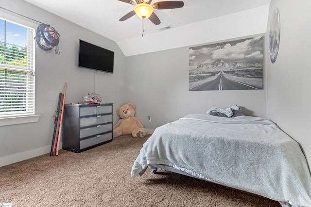 10 Croydon Way, Greenville, SC 29609 - bedroom featuring multiple windows, carpet floors, lofted ceiling, ceiling fan, and baseboards