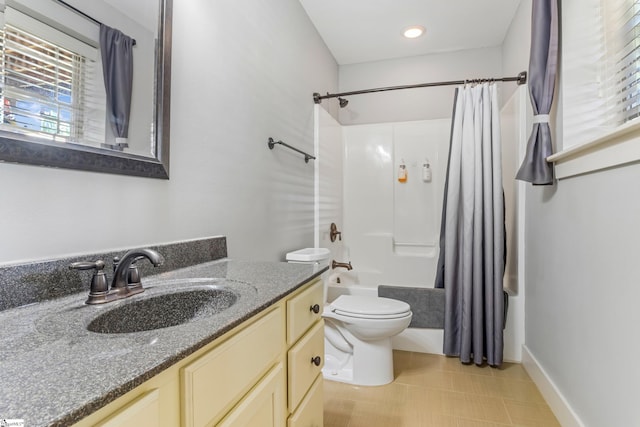 10 Croydon Way, Greenville, SC 29609 - full bath with toilet, shower / tub combo with curtain, vanity, baseboards, and tile patterned flooring