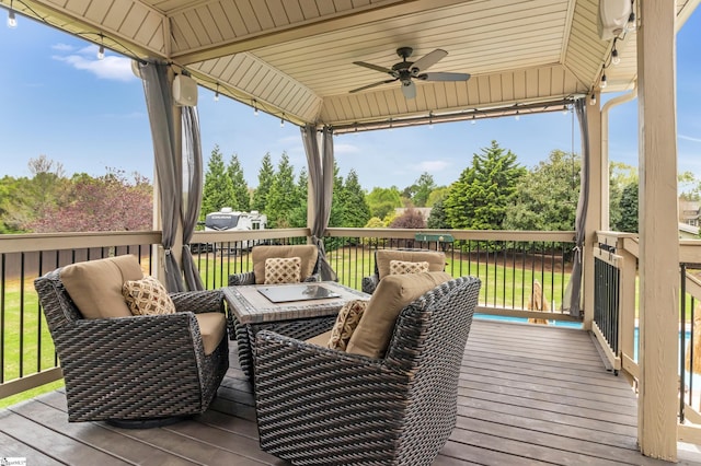 10 Croydon Way, Greenville, SC 29609 - wooden deck featuring ceiling fan and an outdoor living space
