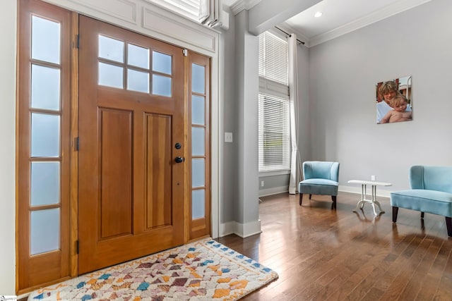 10 Croydon Way, Greenville, SC 29609 - entrance foyer with ornamental molding, baseboards, dark wood-style floors, and recessed lighting