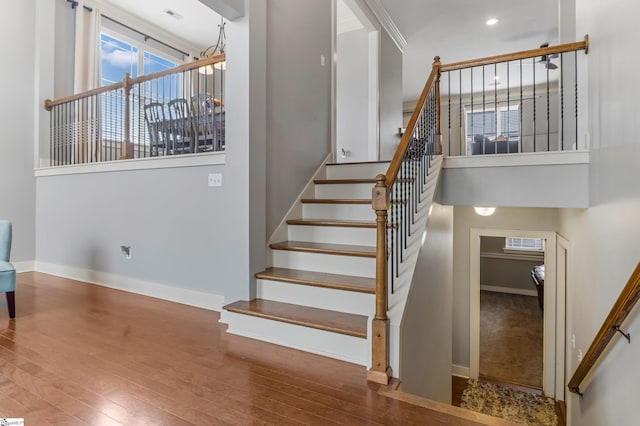10 Croydon Way, Greenville, SC 29609 - stairs featuring baseboards, hardwood / wood-style flooring, and recessed lighting