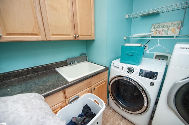 770 Grace Valley Rd, Inman, SC 29349 - laundry area with washer and dryer, cabinet space, and light tile patterned flooring