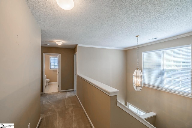 122 N Orchard Farms Ave, Simpsonville, SC 29681 - hall with an upstairs landing, a textured ceiling, carpet floors, and baseboards