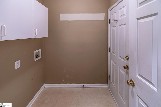 122 N Orchard Farms Ave, Simpsonville, SC 29681 - laundry area featuring hookup for a washing machine, cabinet space, baseboards, and light carpet
