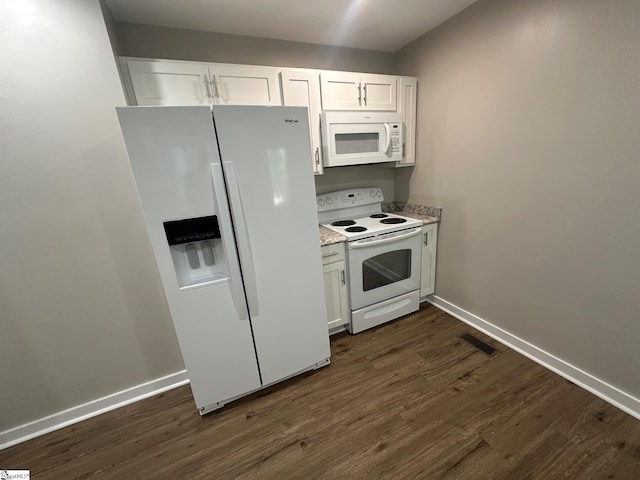 121 Pacolet Hwy, Gaffney, SC 29340 - kitchen with white appliances, dark wood-type flooring, and white cabinetry