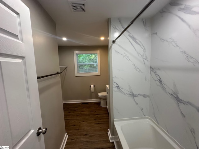 121 Pacolet Hwy, Gaffney, SC 29340 - bathroom with wood finished floors, toilet, baseboards, a combined bath / shower with marble appearance, and recessed lighting