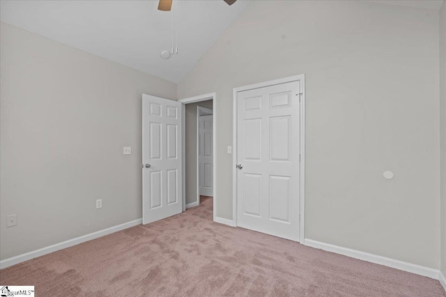 514 Habersham Ln, Easley, SC 29642 - unfurnished bedroom featuring carpet flooring, baseboards, ceiling fan, and high vaulted ceiling