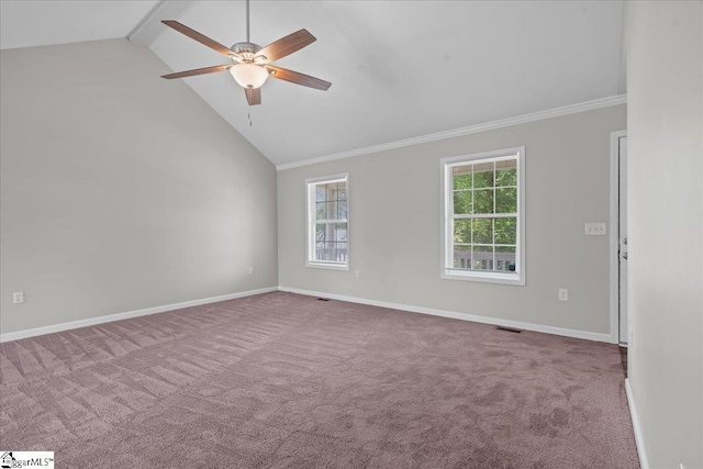 514 Habersham Ln, Easley, SC 29642 - carpeted spare room with a ceiling fan, crown molding, and baseboards