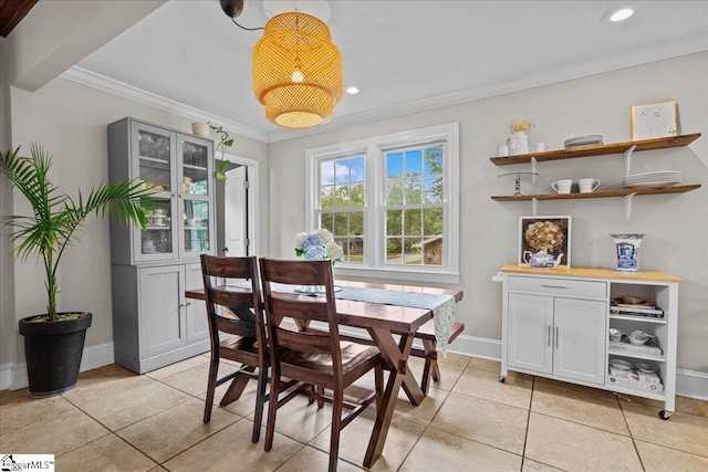 116 Twinbrook Dr, Greenville, SC 29607 - dining area with light tile patterned flooring, ornamental molding, baseboards, and recessed lighting