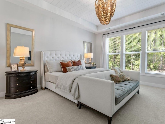 294 Lyman Lake Rd, Lyman, SC 29365 - bedroom featuring carpet, a chandelier, baseboards, and wooden ceiling