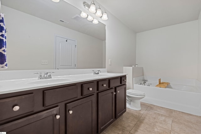 412 Kindletree Way, Simpsonville, SC 29680 - full bathroom featuring double vanity, toilet, a bath, and tile patterned flooring