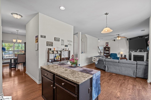 559 Falls Cottage Run, Boiling Springs, SC 29316 - kitchen featuring ceiling fan, dark wood-style floors, a chandelier, and hanging light fixtures