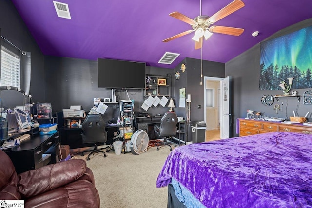 559 Falls Cottage Run, Boiling Springs, SC 29316 - carpeted bedroom featuring a desk, vaulted ceiling, and a ceiling fan