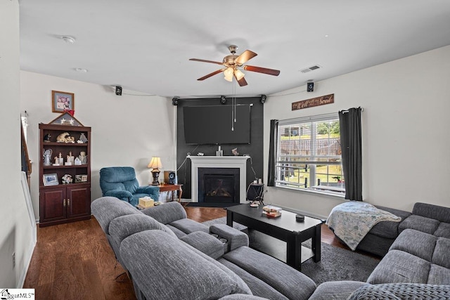 559 Falls Cottage Run, Boiling Springs, SC 29316 - living area featuring ceiling fan, wood finished floors, and a glass covered fireplace