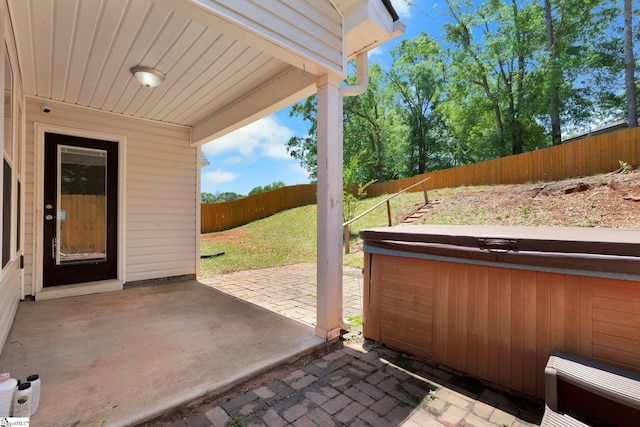 184 Sandifer Rd, Spartanburg, SC 29303 - fenced backyard with a hot tub and a patio