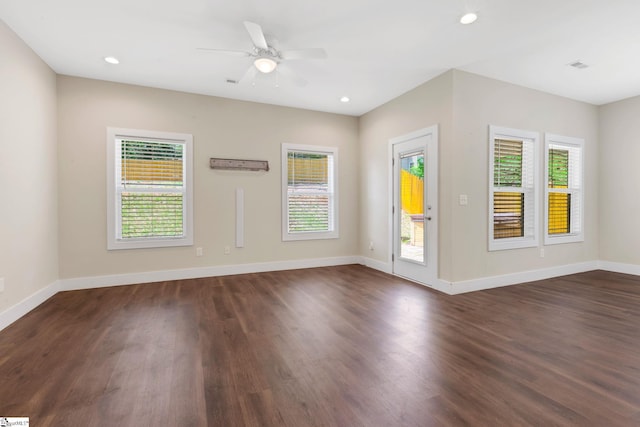 184 Sandifer Rd, Spartanburg, SC 29303 - unfurnished room with plenty of natural light, dark wood-type flooring, ceiling fan, baseboards, and recessed lighting