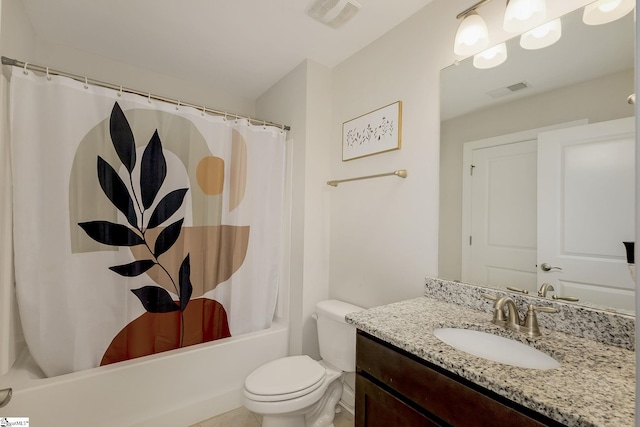 131 Riverland Woods Ct, Simpsonville, SC 29681 - full bathroom featuring vanity, shower / bath combination with curtain, toilet, and tile patterned floors