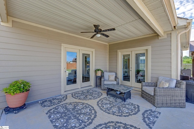 131 Riverland Woods Ct, Simpsonville, SC 29681 - view of patio / terrace with french doors, a ceiling fan, and an outdoor hangout area