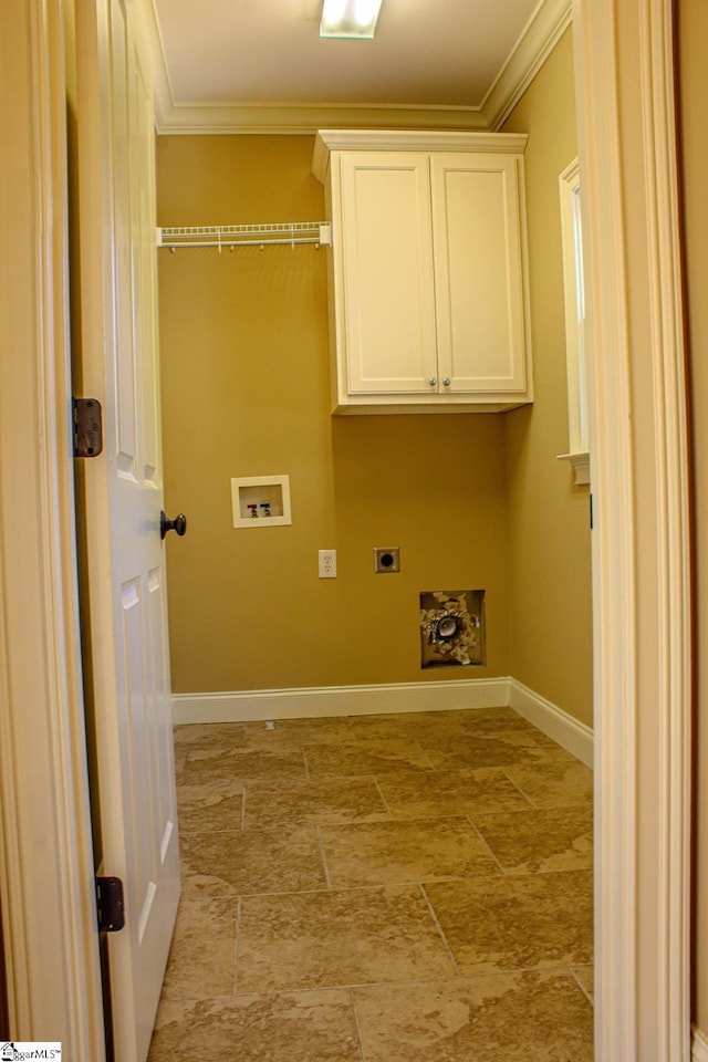 231 Austin Brook St, Simpsonville, SC 29680 - laundry area with electric dryer hookup, hookup for a washing machine, crown molding, cabinet space, and light stone finish flooring