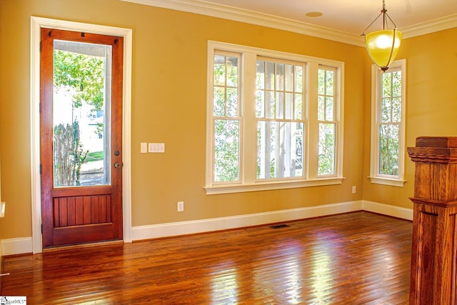 231 Austin Brook St, Simpsonville, SC 29680 - entryway with dark wood-type flooring, plenty of natural light, and ornamental molding
