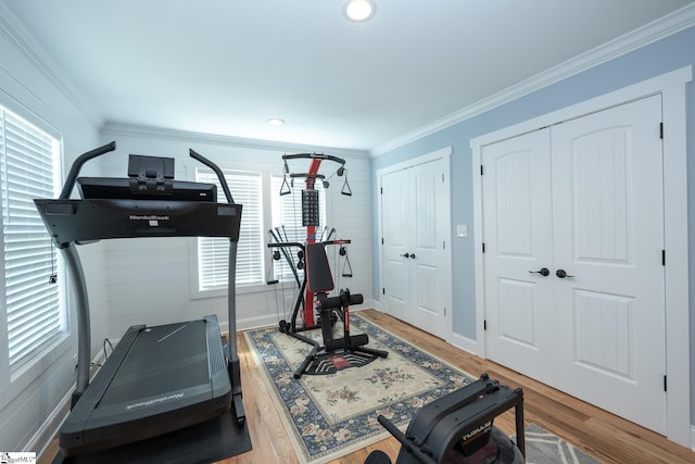 1122 Midway Rd, Pickens, SC 29671 - exercise room featuring ornamental molding, wood finished floors, and baseboards