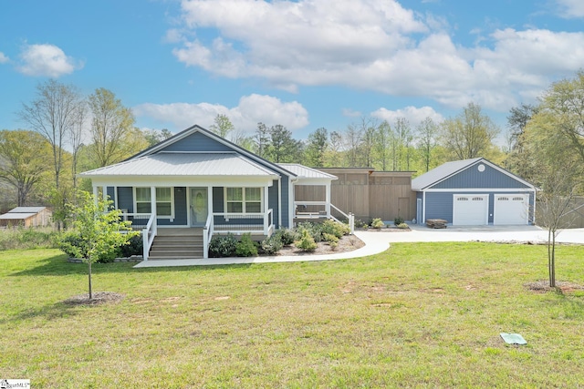 1122 Midway Rd, Pickens, SC 29671 - ranch-style house featuring a detached garage, a porch, a front yard, and concrete driveway