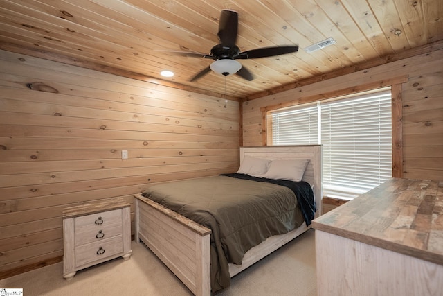 1122 Midway Rd, Pickens, SC 29671 - bedroom featuring wooden ceiling, light carpet, wooden walls, and ceiling fan
