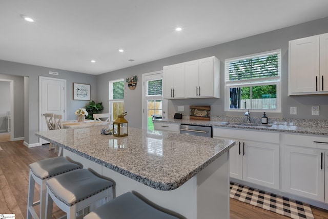 212 Ralston Dr, Greer, SC 29651 - kitchen featuring a sink, stainless steel dishwasher, a kitchen island, healthy amount of natural light, and recessed lighting