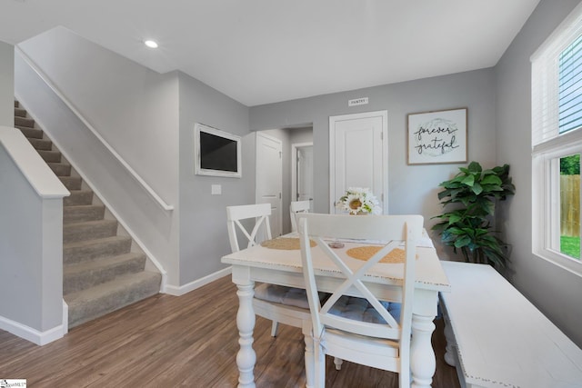 212 Ralston Dr, Greer, SC 29651 - dining room with stairs, wood finished floors, baseboards, and recessed lighting