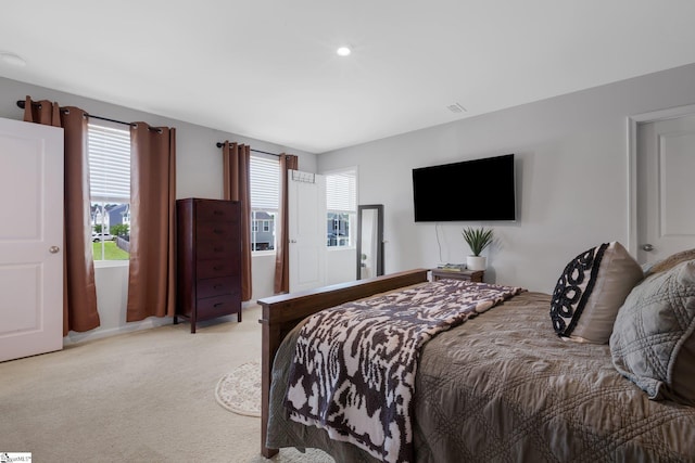 212 Ralston Dr, Greer, SC 29651 - bedroom featuring light carpet, multiple windows, and recessed lighting
